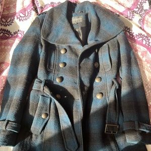 plaid peacoat with a belt